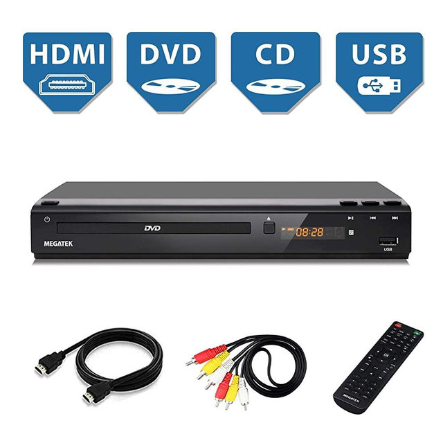 DVD Player, Megatek Home DVD Player for TV with HDMI Full HD 1080p Upscaling, USB Port, Plays Multi Formats, All-Region Code Free DVDs, Progressive-scan, Metal Case, Compact Design, Free HDMI Cable