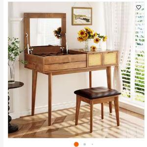 Harper-Bright-Designs-Classic-Brown-3-Drawer-43-3-in-Wide-Makeup-Vanity-Set-with-Flip-Top-Mirror-Stool-and-Dressing-Table-HZZ101AAD/326862101