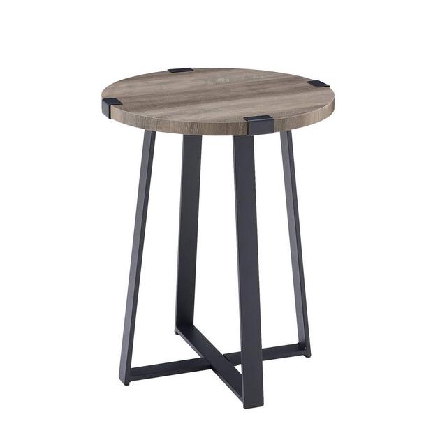 Urban Industrial Glam Faux Wrap Leg Round Side Table Gray Wash - Saracina Home