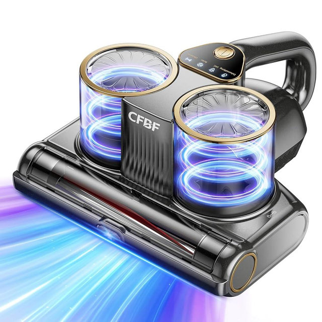 CFBF Mattress Vacuum Cleaner, Bed Vacuum Cleaner with 16Kpa Suction 253.7nm UV-C Light, Ultrasonic & High Heating, 500W Powerful Double-Cup Handheld Vacuums for Bed, Sofa, Couch, Crib, 16.4FT Corded