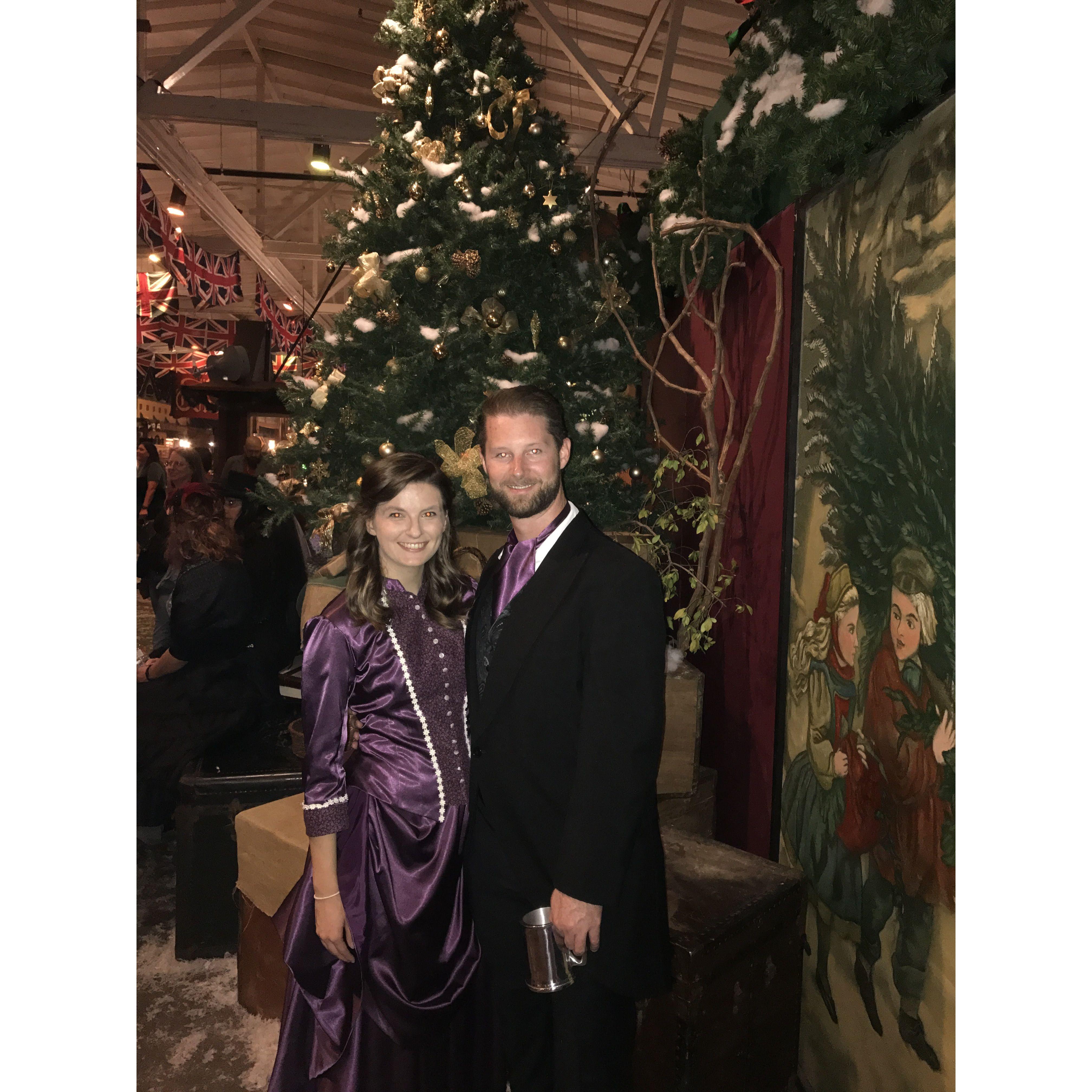 Becca really tried to impress Brian by spending the better part of six weeks sewing a Victorian bustle gown and a matching cravat for Brian for the Great Dickens' Christmas Fair.
