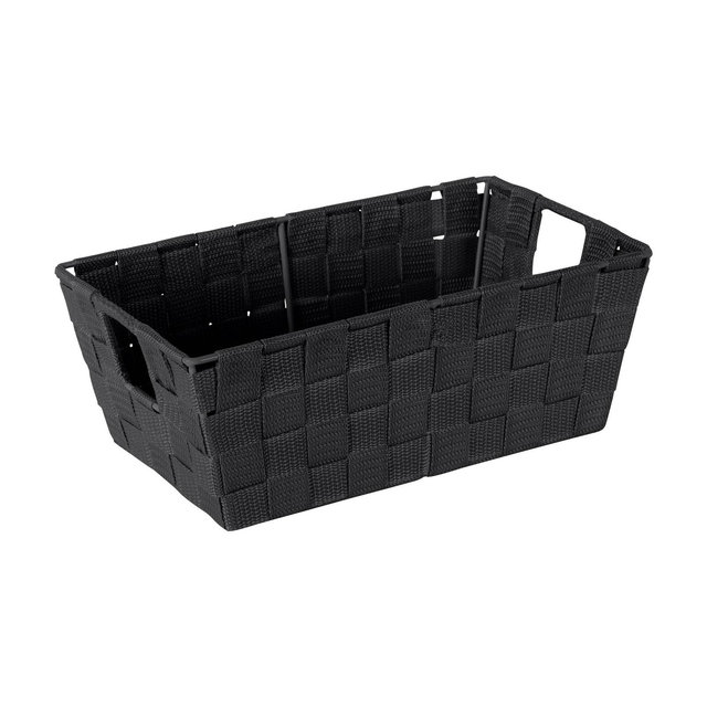 Simplify Small 6.5" Woven Strap Storage Bin Black: Handcrafted, Portable, Fits 11" Cube System, 5.5 Volume Capacity