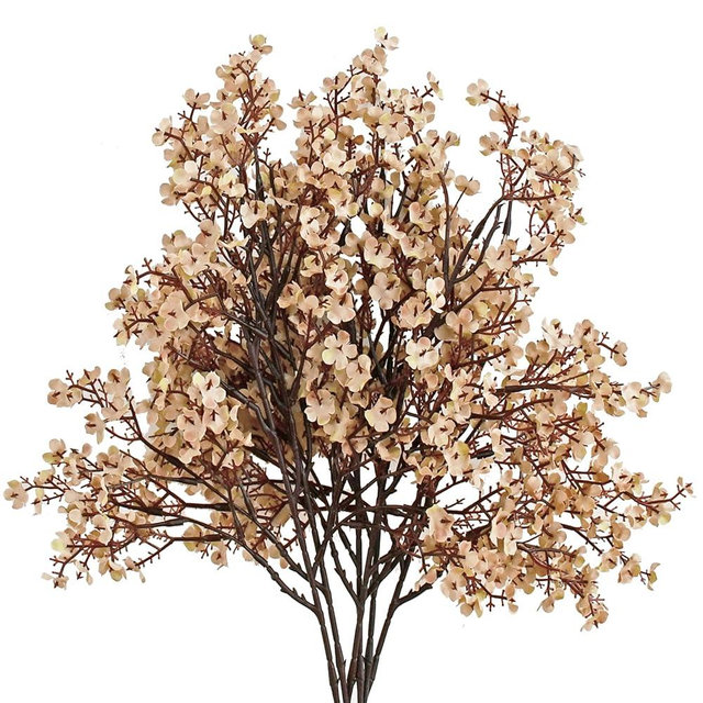 Mandy's 6pcs Light Brown Artificial Flowers Silk Fall Flowers Babys Breath Gypsophila 18.7" for Home Kitchen Decor New Year Spring