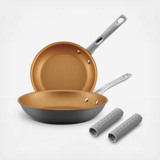 2-Piece Hard Anodized Aluminum Skillet with Silicone Handle Sleeves