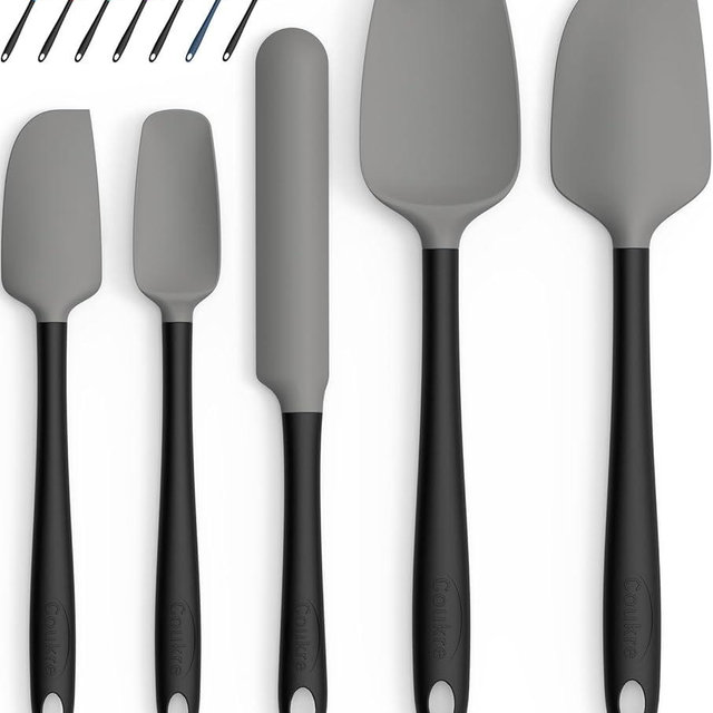 Coukre Silicone Spatula Set of 5,High Temperature Resistant, Food Grade Silicone, Dishwasher Safe, for Baking, Cooking (Gray Black)