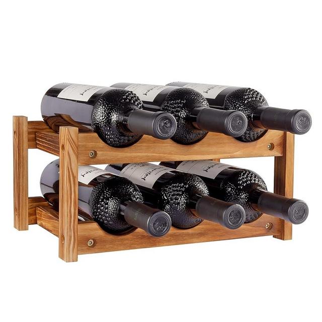 Wine Rack 6 Bottle 2-Tier Wood Wine Storage Easy-Assembly Space-Saving for Wine Lovers,Kitchen Wine Organizer for Countertop,Table Top,Pantry, Home,Room Decor,Bar,Cellar Basement (2-Tiers)