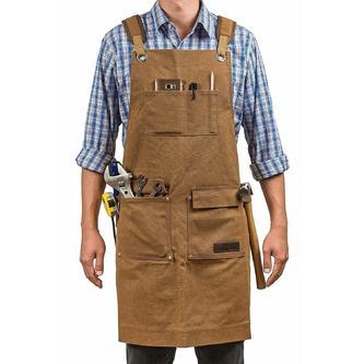 Gidabrand Luxury Waxed Canvas Shop Apron | Heavy Duty Work Apron for Men & Women with Pocket & Cross-Back Straps | Adjust