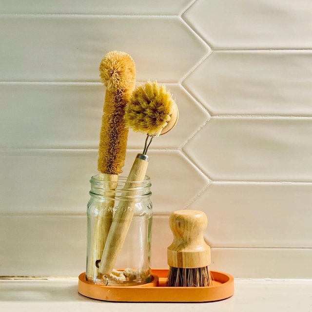 4-Piece Bamboo Dish Brush Set: Zero Waste Kitchen Scrubber, Natural Fiber