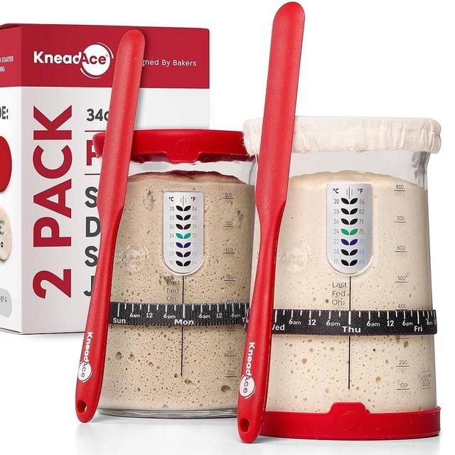 KNEADACE Pro Sourdough Bread Starter Kit- 34 oz Large Capacity Sourdough Starter Jar with 5 unique features for the perfect sour dough bread & sourdough starter kit- sourdough bread baking supplies