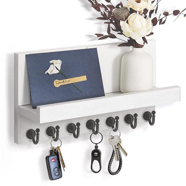 HONJIN Key Holder for Wall: Upgraded 7 Sturdy Key Hooks Easy Installation Mail Organizer Wall Mount Hanging Key Rack for Kitchen and Entryway Decor