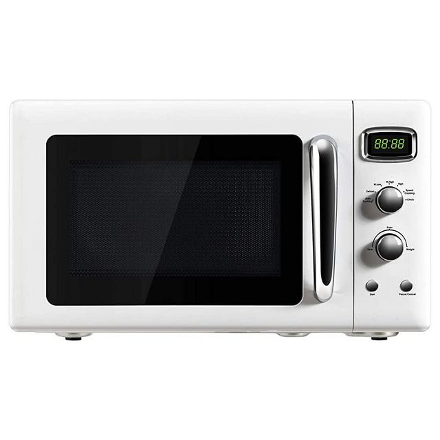 ARLIME 0.9 Cu.ft Microwave Oven, 900W Retro Countertop Compact Microwave Oven, Defrost & Auto Cooking Function, LED Display, Glass Turntable and Viewing Window, Child Lock, ETL Certification (White)