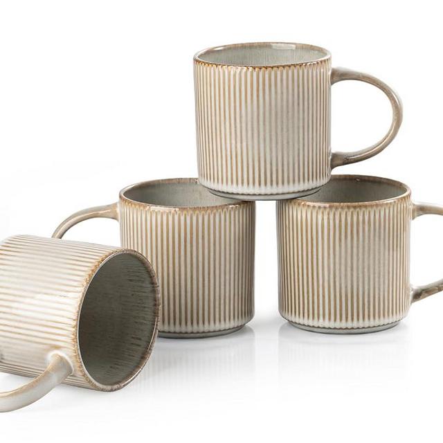 CULIVORA Coffee Mug Set for 4-12oz Ceramic Mugs for Coffee, Tea, Cocoa, Milk, Microwave & Dishwasher Safe, Stoneware Drinkware Set, Beige