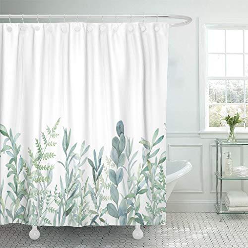 Emvency Fabric Shower Curtain Curtains with Hooks Green Eucalyptus Watercolor Floral Pattern Botanical Artistic Border Botany Bouquet Branch Christmas Clip 66"X72" Waterproof Decorative Bathroom