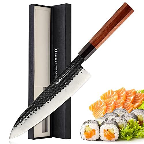 Gyuto Chef’s Knife, 8 inch Japanese Style Chef Knife 3 layers 9CR18MOV Clad Steel Japanese Kitchen Knife , Alloy Steel Gyuto Knife, Sushi Knife for Kitchen/Restaurant, Octagonal Handle, Gift Box