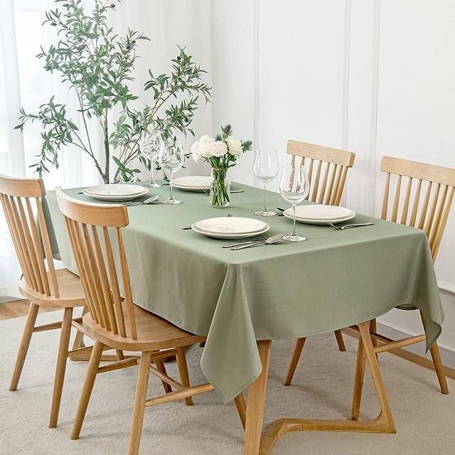 maxmill Faux Linen Textured Rectangle Tablecloth Water Resistant Wrinkle Free Spill-Proof, Soft Table Cloth for Dining Room Decoration, Banquet Parties Event Holiday Dinner, 60 x 84 Inch Sage Green