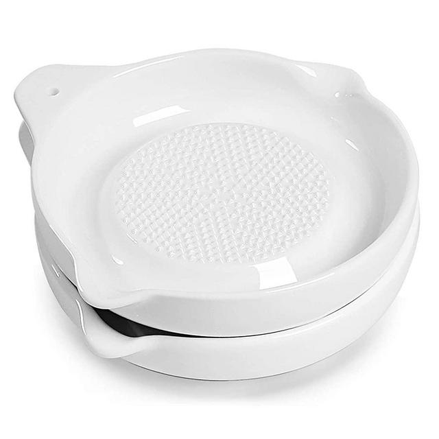 ONTUBE Porcelain Utensil Spoon Rest,Ceramics Grater Plate for Ginger, Garlic, Onion, Cheese, Lemon, Chocolate, Vegetables and Fruits for Kitchen, Set of 2, White