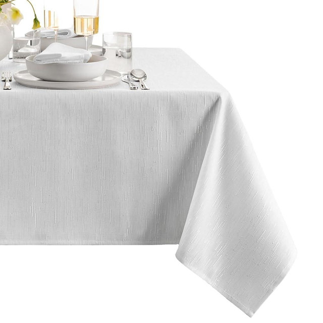 Elrene Home Fashions Continental Solid Texture Water, Stain & Wrinkle Resistant Tablecloth, 60"X84" Rectangle, White