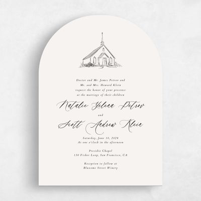 Beige Arch Wedding Invitation - Chapel Portrait