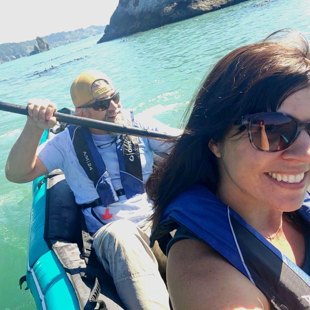 Our first kayak attempt on a used kayak we bought at a yard sale.  Had a leak of course, so Eric worked really hard at keeping us from sinking!