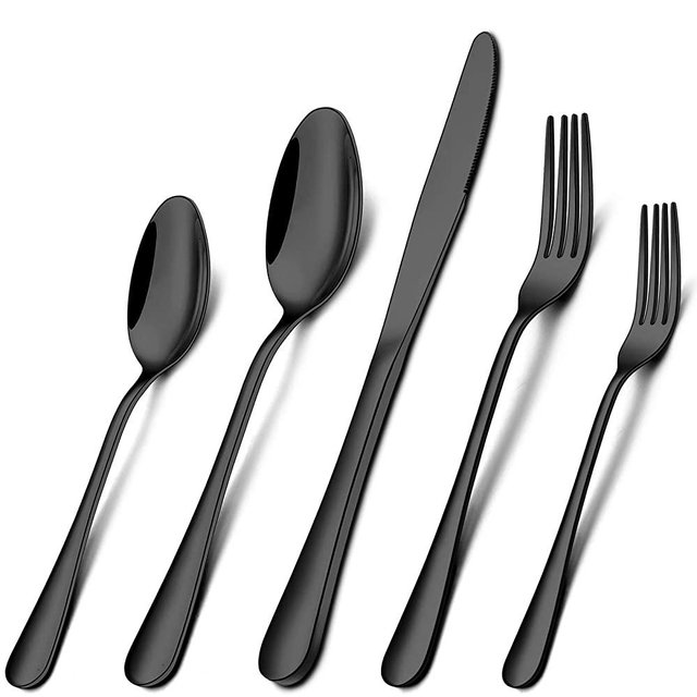 Black Silverware Set, Umite Chef 40-Piece Stainless Steel Flatware Set for 8, Kitchen Tableware Cutlery Set, Eating Utensil Include for Home and Restaurant, Mirror Finish, Dishwasher Safe