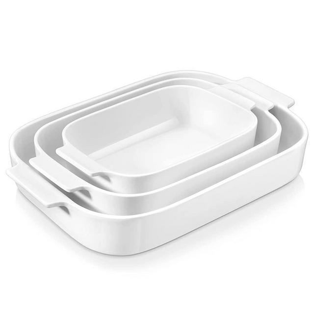 MALACASA Ceramic Baking Dish Set, Casserole Dishes for Oven, 3 Pcs of White Porcelain Bakeware Sets(3.5Qt/2.3Qt/1.3Qt), Lasagna Pans with Handles for Gratin, Broiling, Roasting, BAKE.BAKE Series
