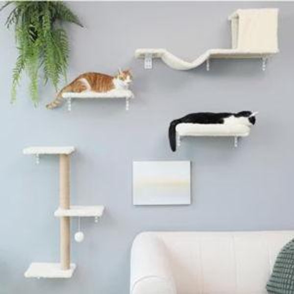 Cat Wall Shelves Set, Tree & Condo, Beige