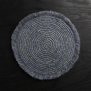 Sura Grey Fringe Round Woven Placemat, Set of 4