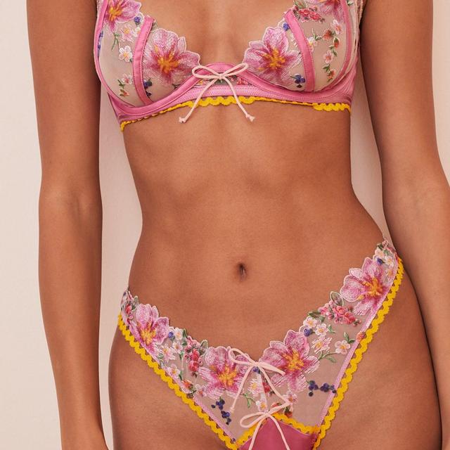 Plumeria Bouquet Hi-Waist Thong Panty in XS