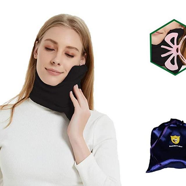 FOXSEON Travel Pillow and Multifunctional Scarf, 3D Butterfly Neck Support Pillow for Airplane car or Office nap, Easy to Clean and Carry, with Luxury Storage Bag(Black)