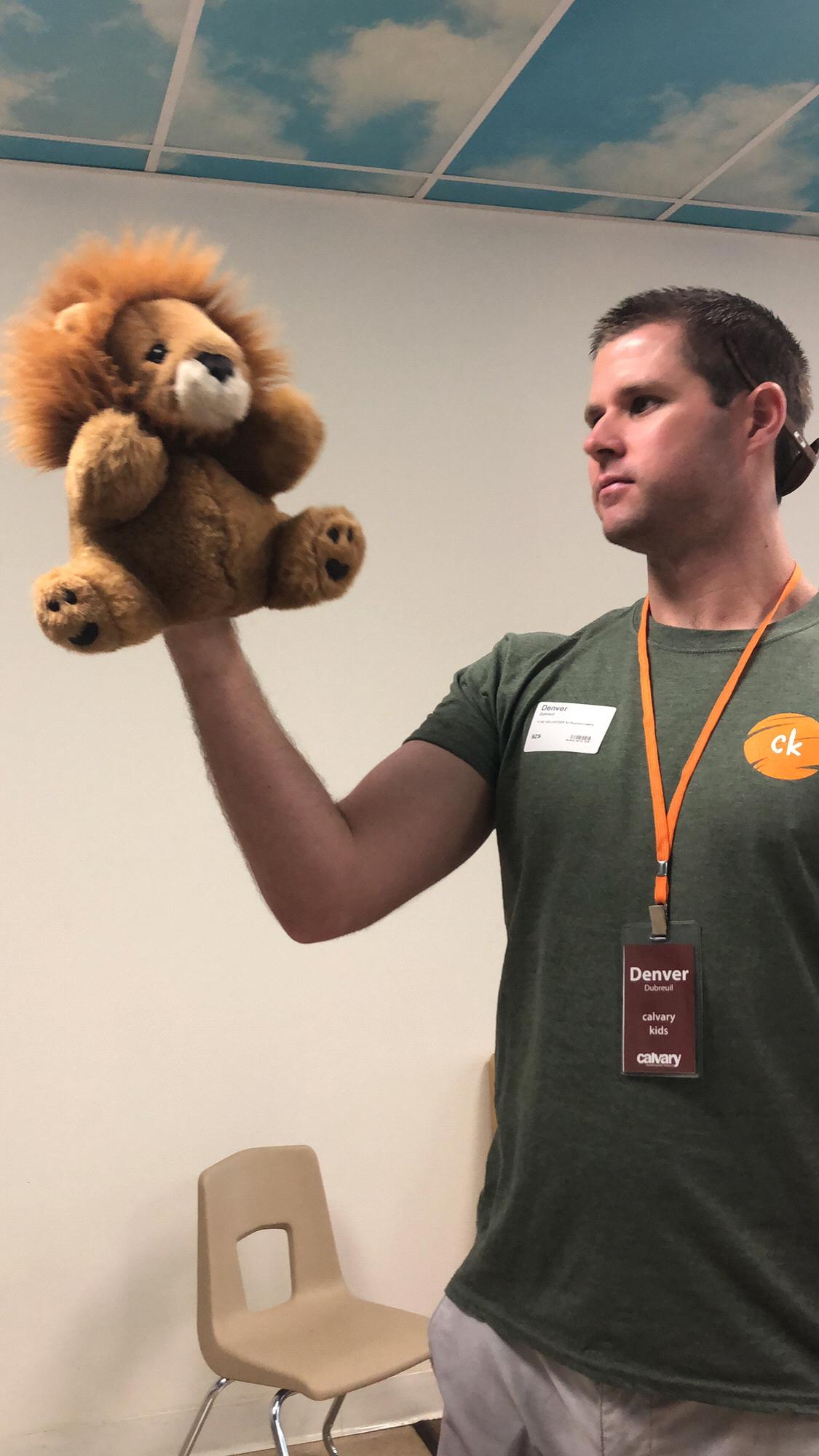 Denver and Nicole volunteering in the Lion Room at Calvary Church