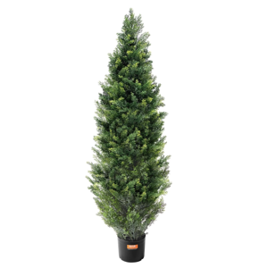 VEVOR Artificial Cedar Topiary Tree, 48 inch Tall (2 Pieces), with Extra Leaves & Pot Faux Evergreen Fake Pine Cypress Trees Plant, UV Rated Artificial Greenery Set for Home Decor Indoor/Outdoor