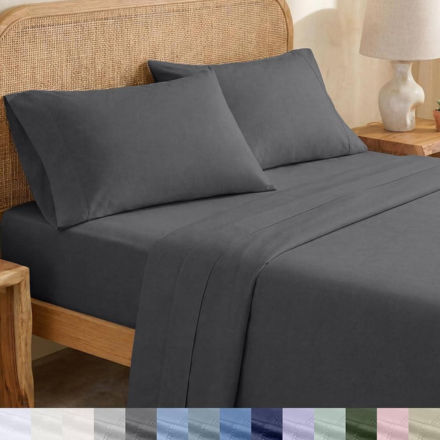 California Design Den Bed Sheets California King Size Set - Soft 100% Organic Cotton Sheets with Deep Pockets, Crisp Percale, Breathable and Durable Bedding Set - Grey