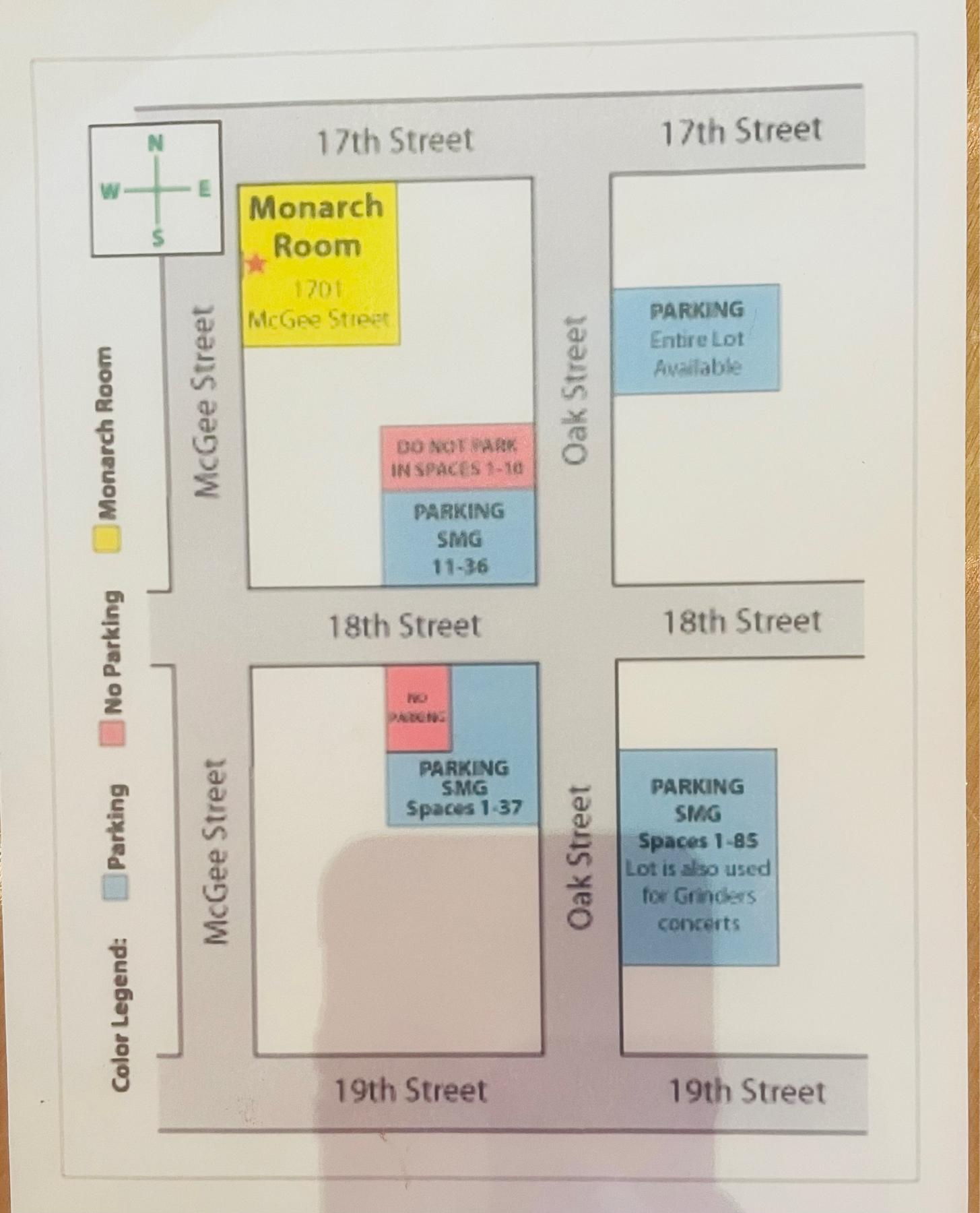 Parking at the Monarch Room