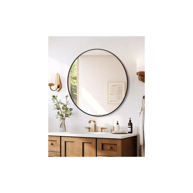 Round Mirror, 30 inch Large Circle Mirror, Black Metal Frame Round Mirror for Wall, Round Bathroom Mirror for Entryway, Bedroom, Vanity
