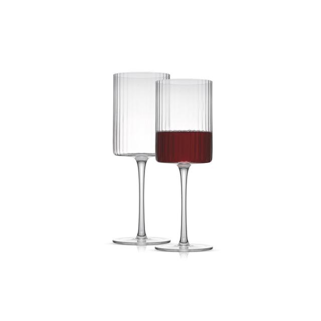 JoyJolt Elle Fluted Cylinder Red Wine Glass - 17.5 oz Long Stem Wine Glasses - Set of 2