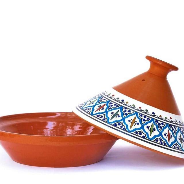 Kamsah Hand Made and Hand Painted Non-Stick Tagine Pot | Moroccan Ceramic Pots For Cooking and Stew Casserole Slow Cooker (Medium, Classic Bohemian Turquoise)