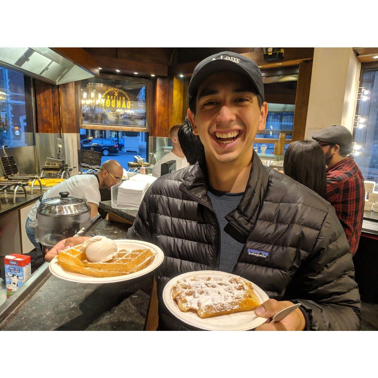 our first international trip - waffles in belgium!