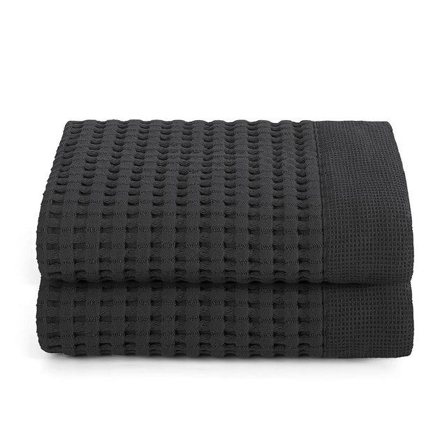 GILDEN TREE Waffle Hand Towels for Bathroom Quick Drying Lint Free Thin, 2 Pack, Modern Style (Faded Black)