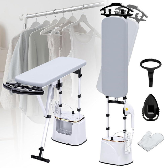 Cobuy Standing Garment Steamer with Dry Ironing, 2000W Powerful Steamer for Clothes with with Flat & Slant & Hanging Iron Options,3 Steam Modes, 25s Fast Heat-Up, Self-Cleaning (White-Gold)