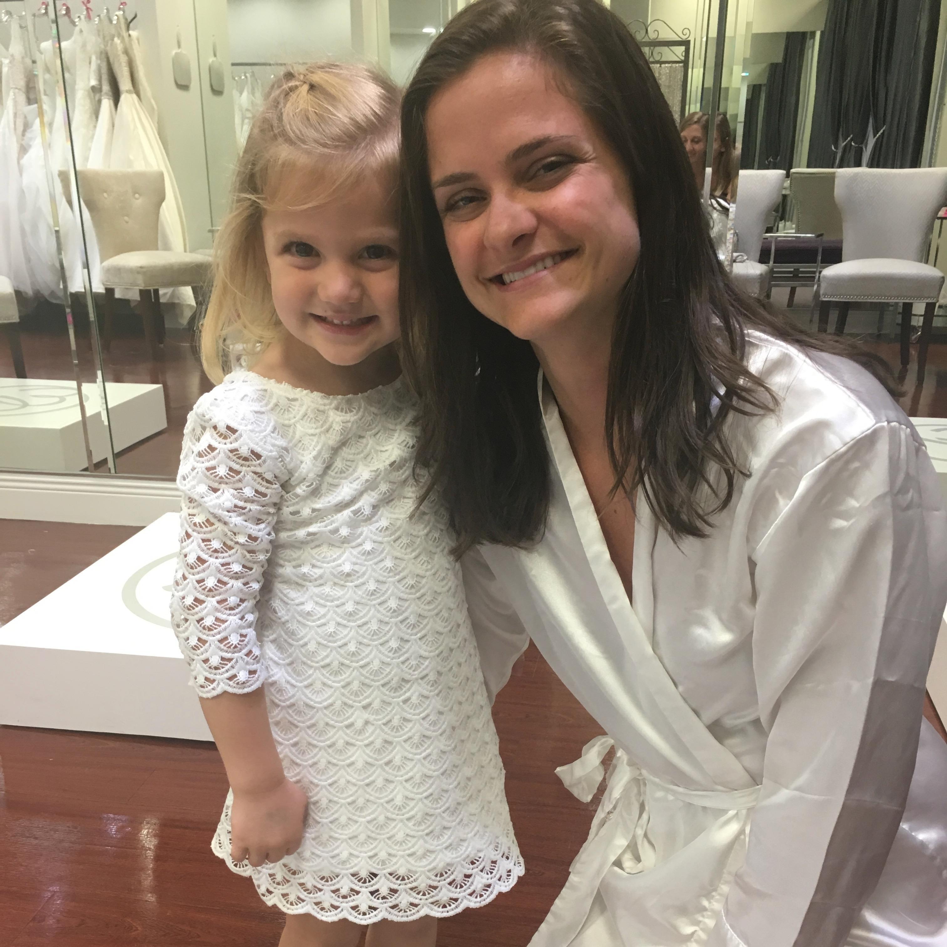 Dress shopping with flower girl (Melissa's niece), Harper!