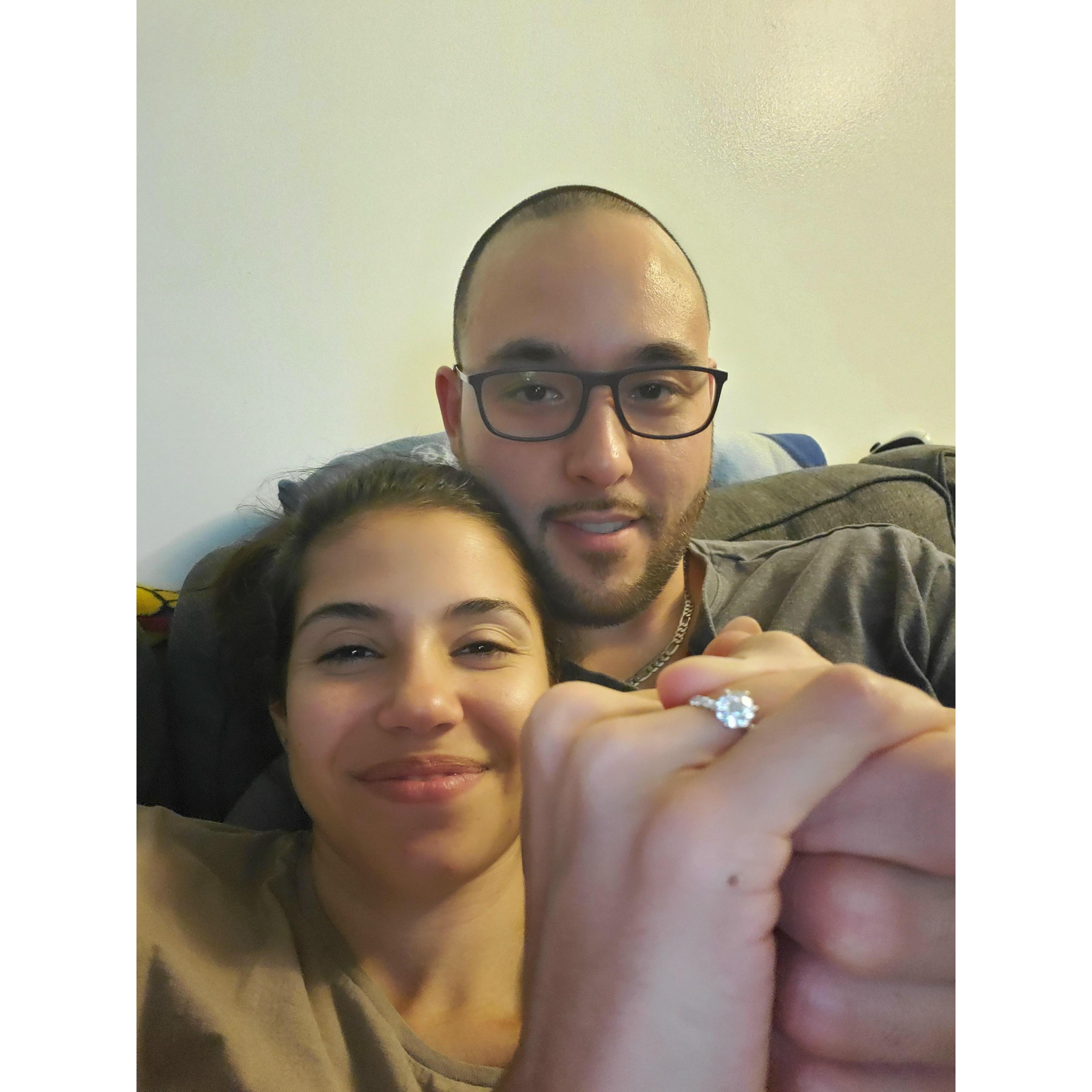 Bursting with excitement! The night he proposed. March 22, 2020.