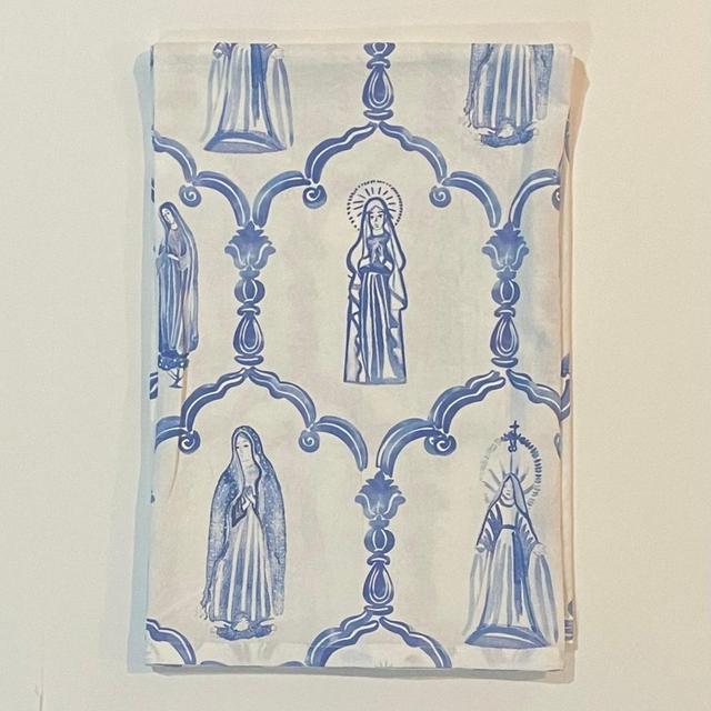 Mary Apparition Hand Towel | Catholic Blue and White Mary Hand Towel | Kitchen Hand Towel | Blessed Mother Hand Towel