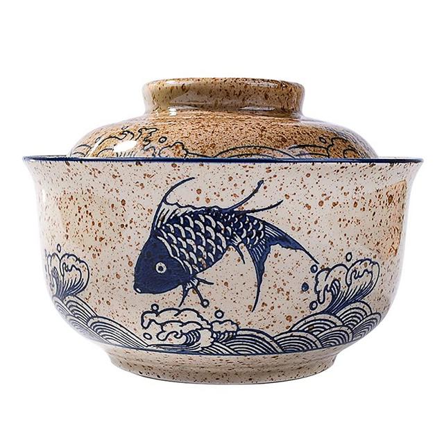 Whitenesser Ramen Bowl with Lid, Japanese Style 25.4 OZ Big Ceramic Bowl with Lid and for Soup Rice Noodle and Porridge, Microwave Oven Safety