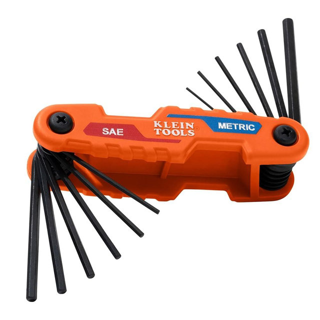 Klein Tools 70590 Compact Folding Hex Key, Metric and SAE Combo Set, 12 Keys, Industrial Strength Heat Treated Alloy Steel