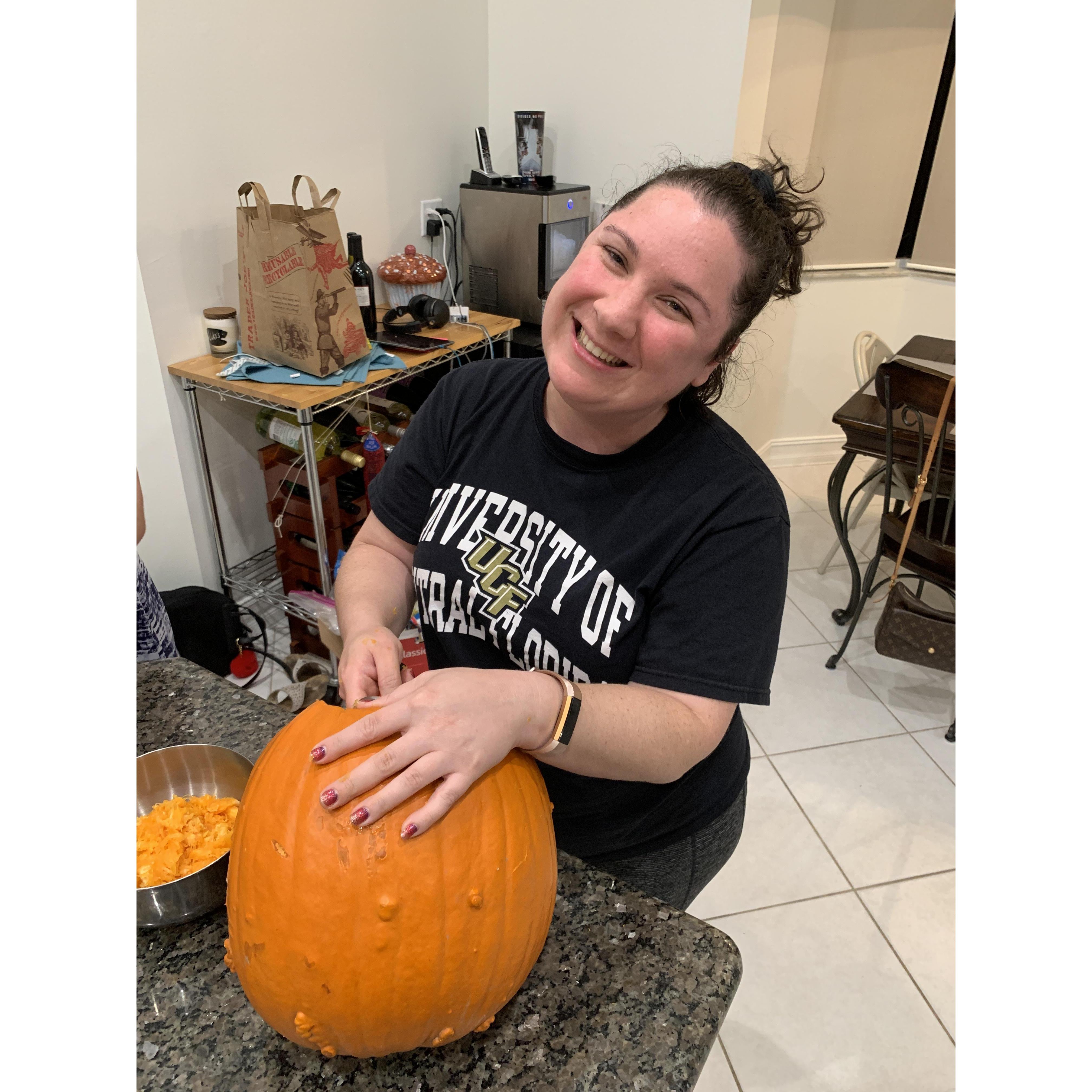 Debbie's first time carving a pumpkin. October 2019.