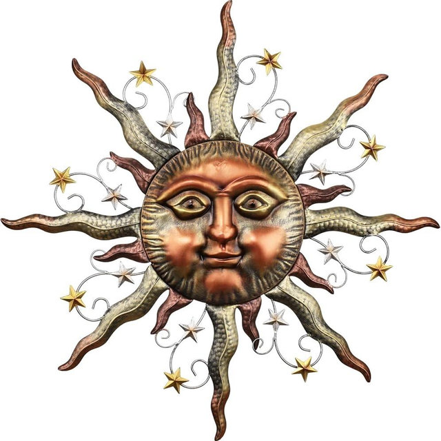 TERESA'S COLLECTIONS Sun Metal Wall Art for Outdoor Decor,21" Bronze Sun Face 3D Wall Decor for Garden Decor,Rustic Retro Hanging Sculpture for Outside Living Room Home Patio Farmhouse Gifts for Mom