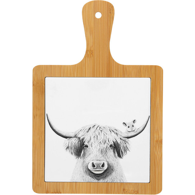 Pavilion Gift Company - Highland Cow - 7.5" Bamboo & Ceramic Tile Trivet - Trivets