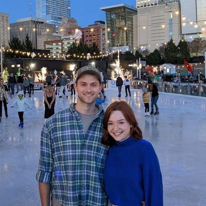December 2021: Ice skating in downtown Raleigh... Our attempt to be city people. We took 2 laps on the ice and then drank hot cocoa and people watched the rest of the night.