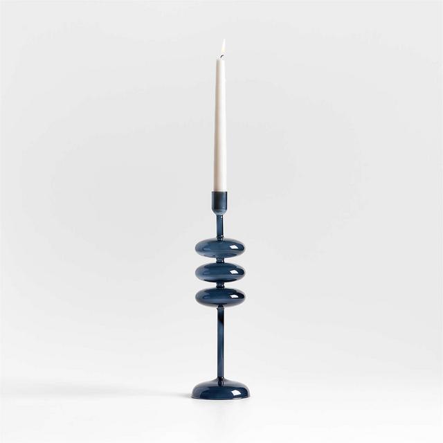 Venezia Large Deep Blue Glass Taper Candle Holder