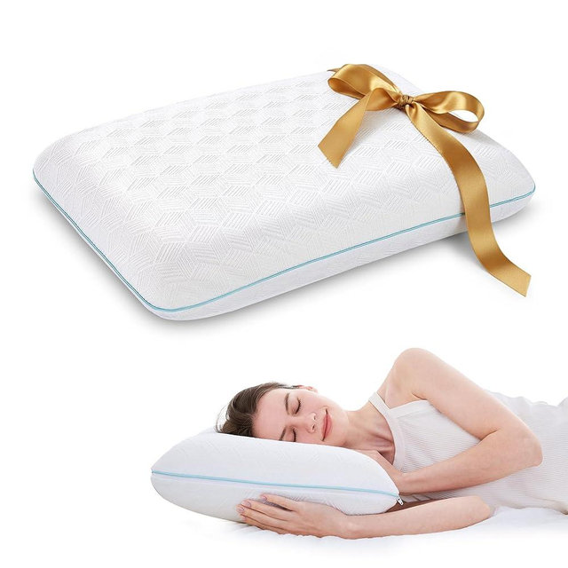 EGOHOME Bed Pillow Standard Size - Memory Foam Made in USA - for Side, Back and Stomach Sleepers, Neck Support with Washable & Removable Cover, Medium Soft, 1 Pack